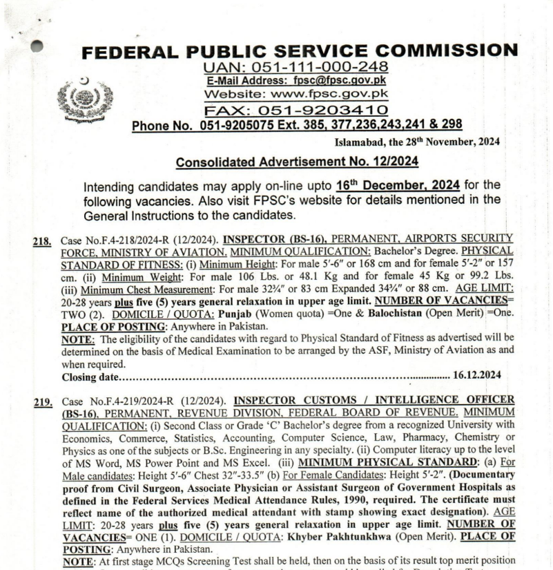 FPSC Jobs August 2024 Apply Online Consolidated Advertisement No 08/2024 Latest